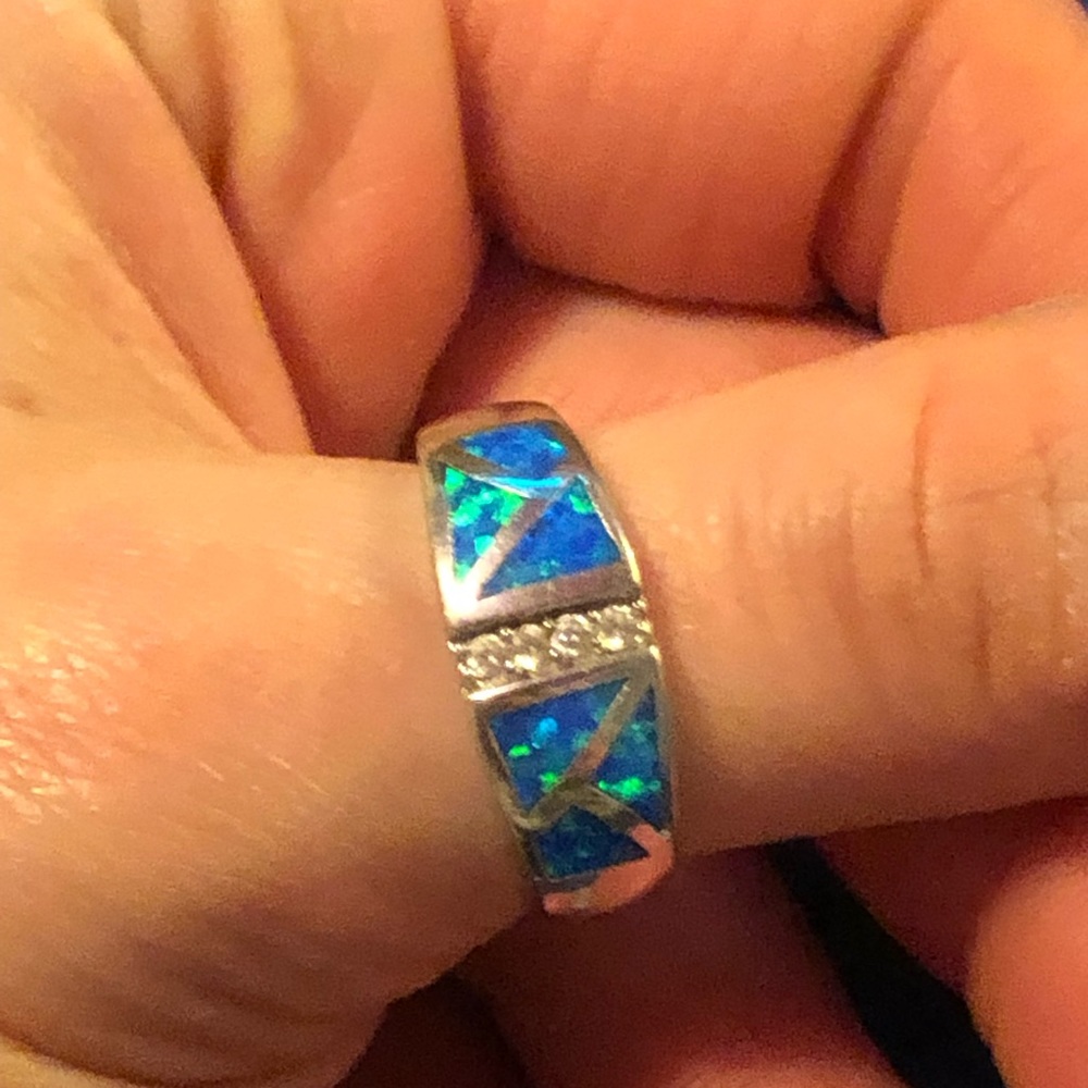 Silver ring with blue opal inlay